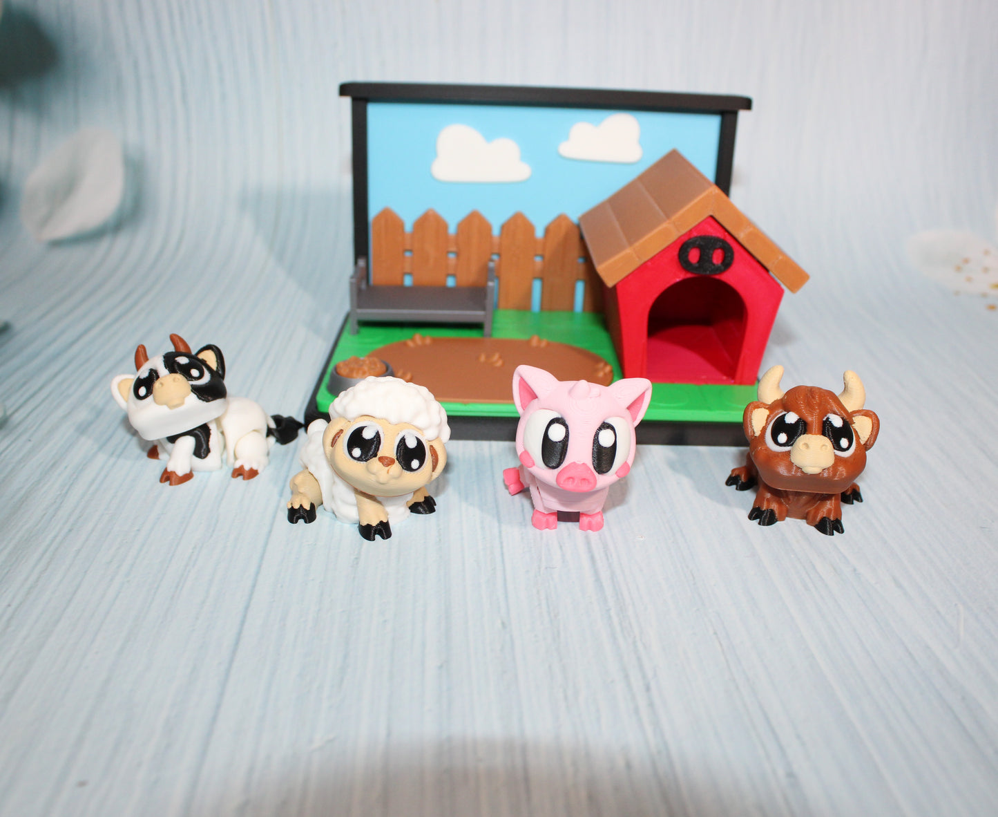 Flexi Piggy Playset -3D Printed Flexi Fidget- Comes with 4 Farm animals - Wonderland 3D Printing 