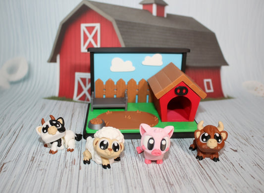 Flexi Piggy Playset -3D Printed Flexi Fidget- Comes with 4 Farm animals - Wonderland 3D Printing 
