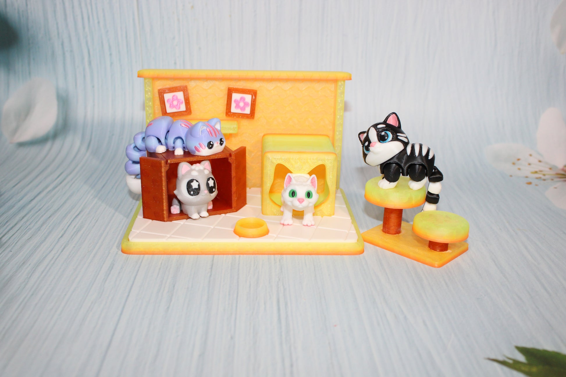 Cat Play set- Everything Included- Comes with 4 randomly selected cats-3d printed - Wonderland 3D Printing 