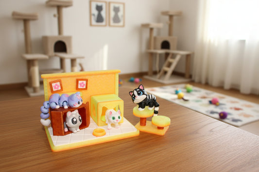 Cat Play set- Everything Included- Comes with 4 randomly selected cats-3d printed - Wonderland 3D Printing 