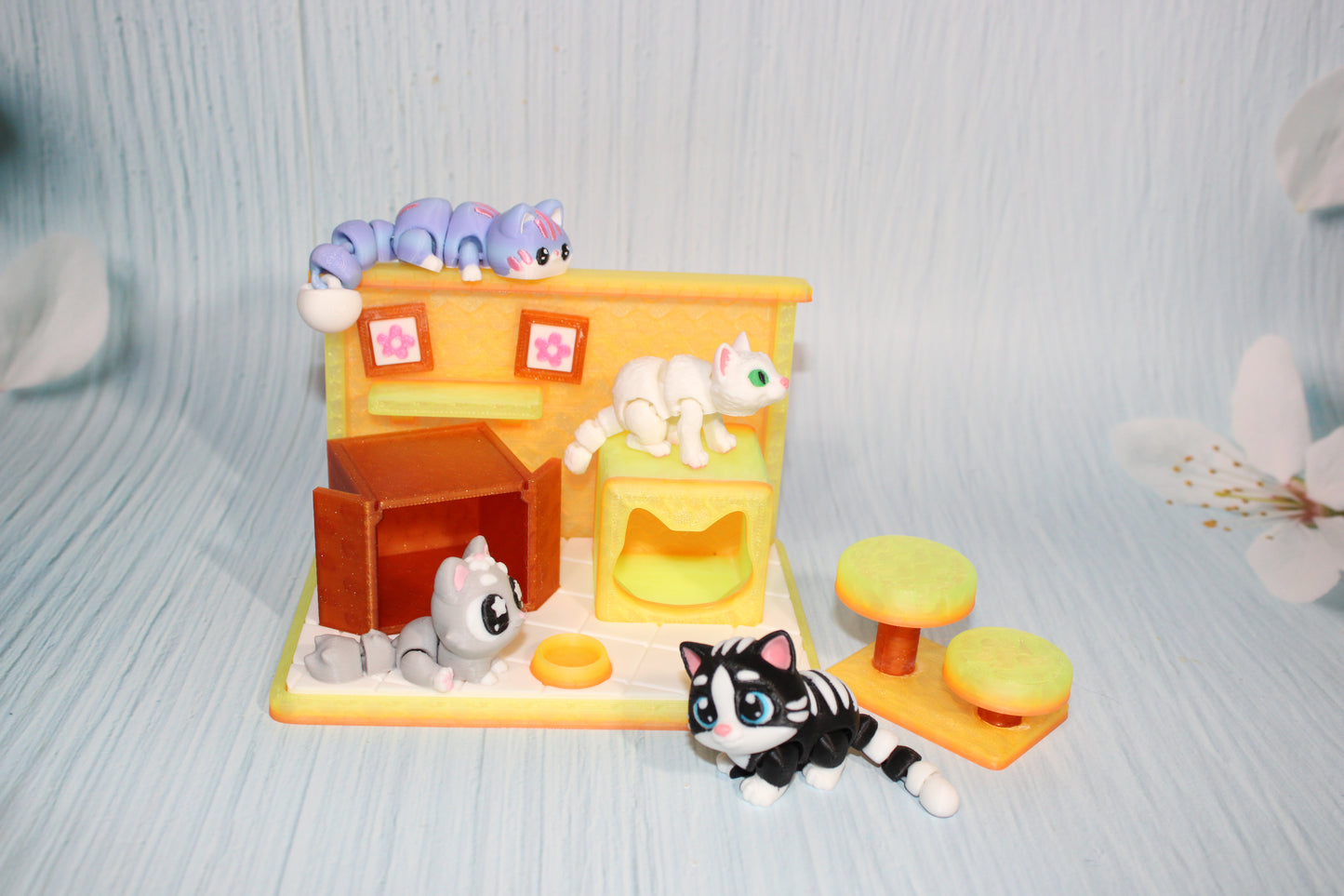 Cat Play set- Everything Included- Comes with 4 randomly selected cats-3d printed - Wonderland 3D Printing 