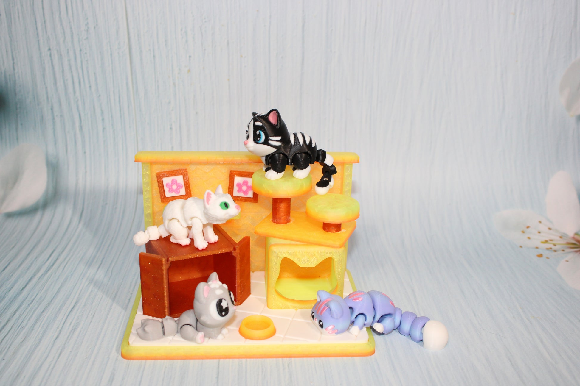 Cat Play set- Everything Included- Comes with 4 randomly selected cats-3d printed - Wonderland 3D Printing 