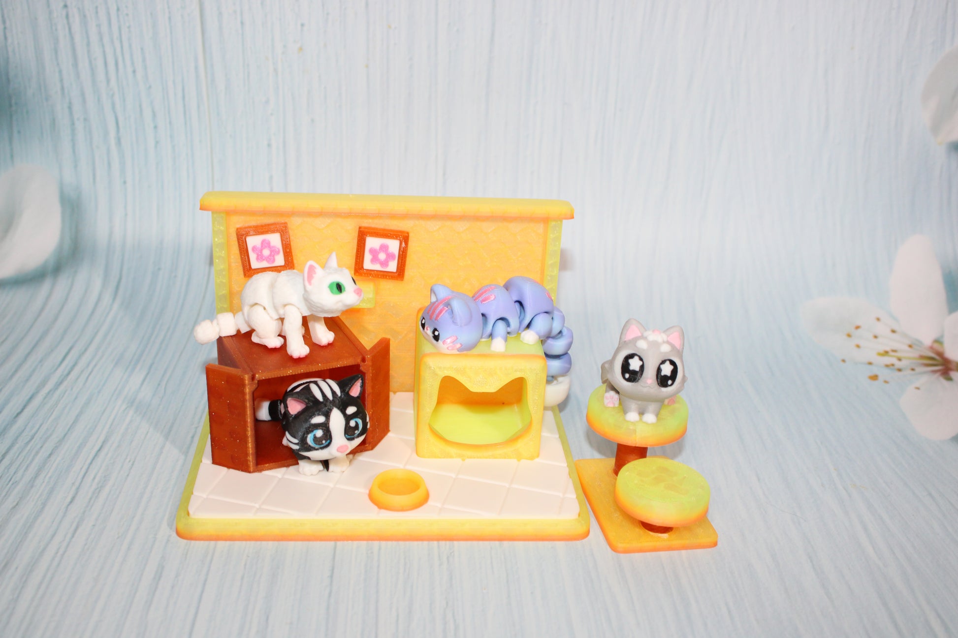 Cat Play set- Everything Included- Comes with 4 randomly selected cats-3d printed - Wonderland 3D Printing 