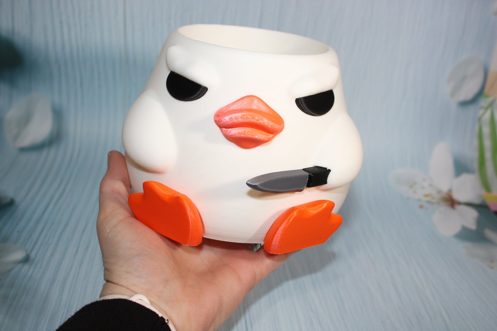 Stabby Duck Container4.75" tall x 6" Round- Handle Options - Wonderland 3D Printing 