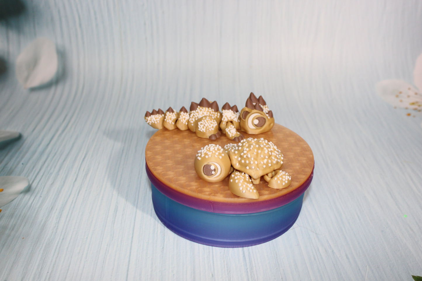 Cookie Dragon and  Turtle Articulated 3d Printed Figurine with Container - Wonderland 3D Printing 