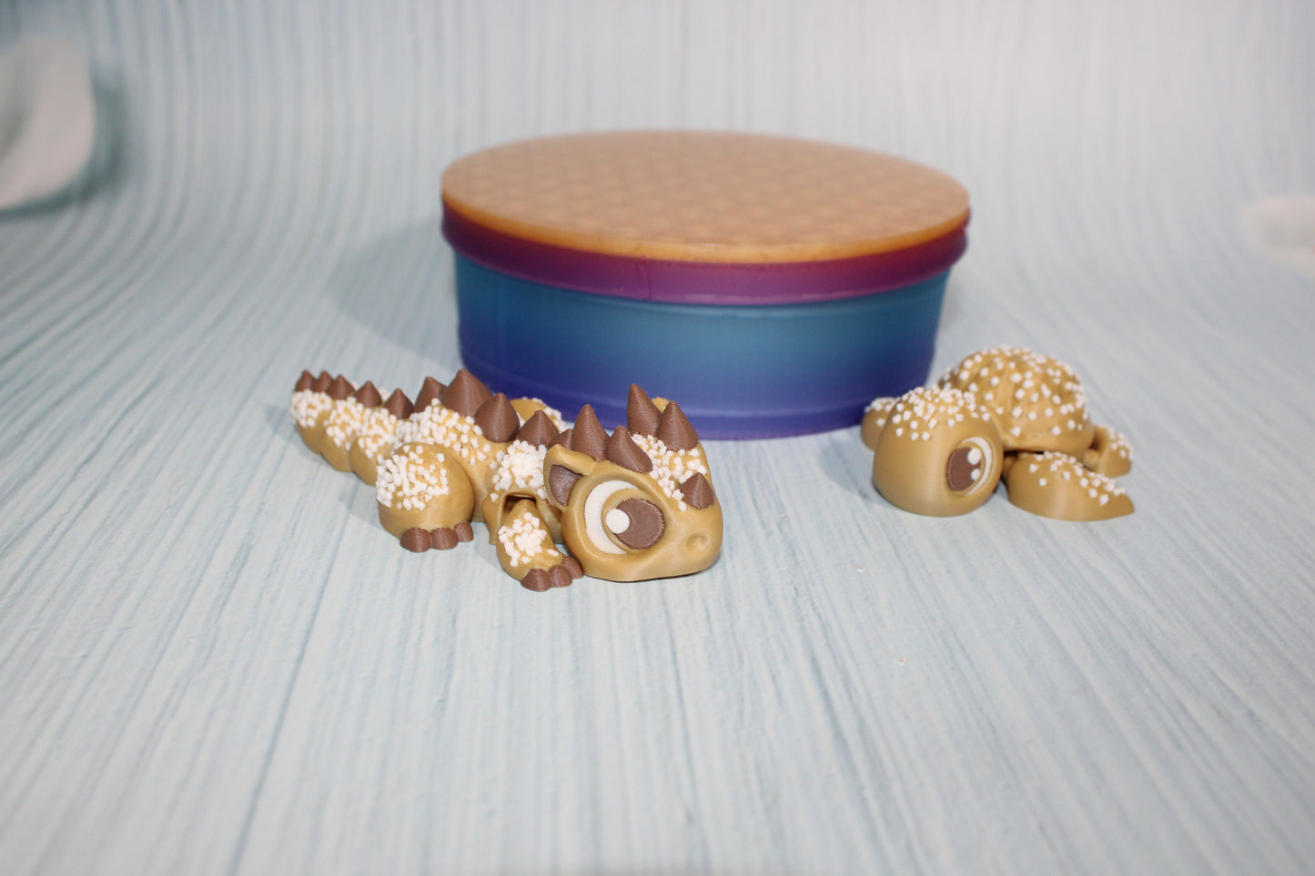 Cookie Dragon and  Turtle Articulated 3d Printed Figurine with Container - Wonderland 3D Printing 