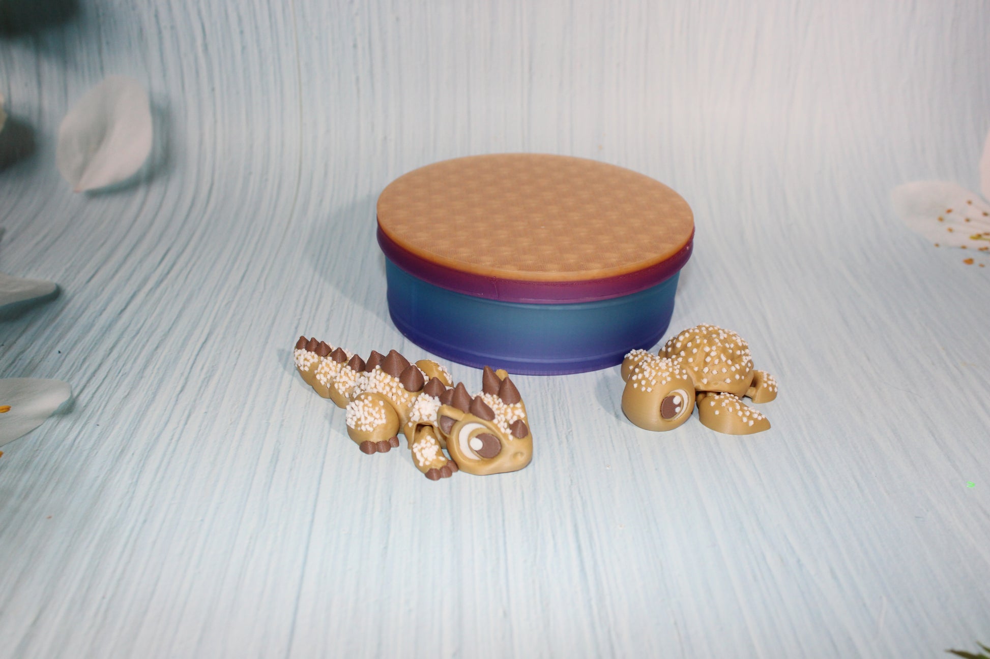 Cookie Dragon and  Turtle Articulated 3d Printed Figurine with Container - Wonderland 3D Printing 
