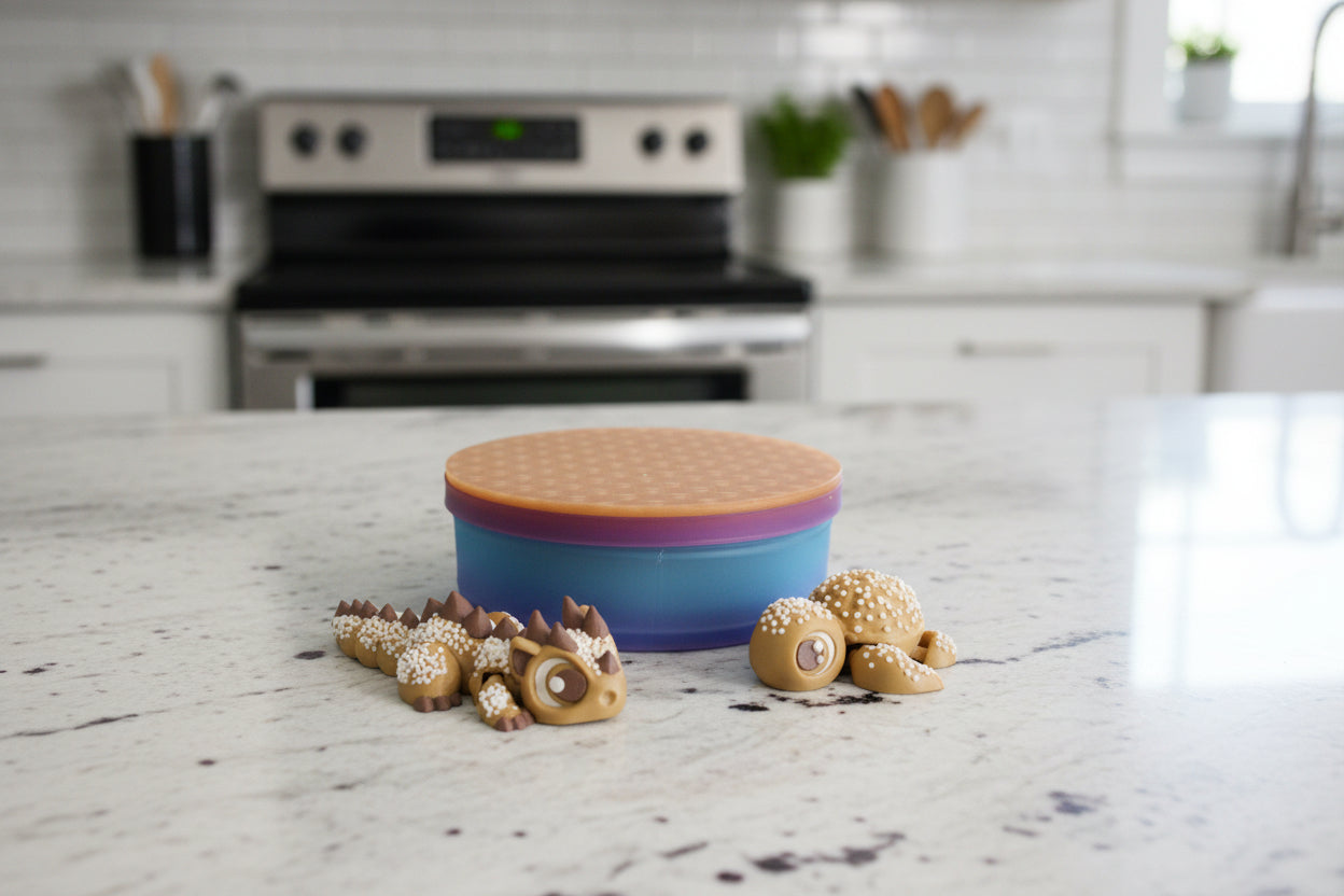 Cookie Dragon and  Turtle Articulated 3d Printed Figurine with Container - Wonderland 3D Printing 