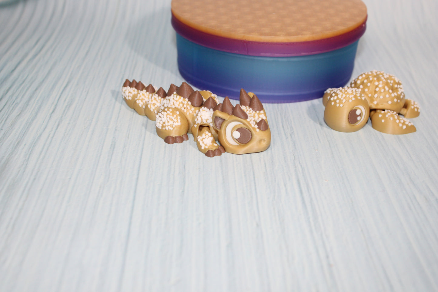 Cookie Dragon and  Turtle Articulated 3d Printed Figurine with Container - Wonderland 3D Printing 