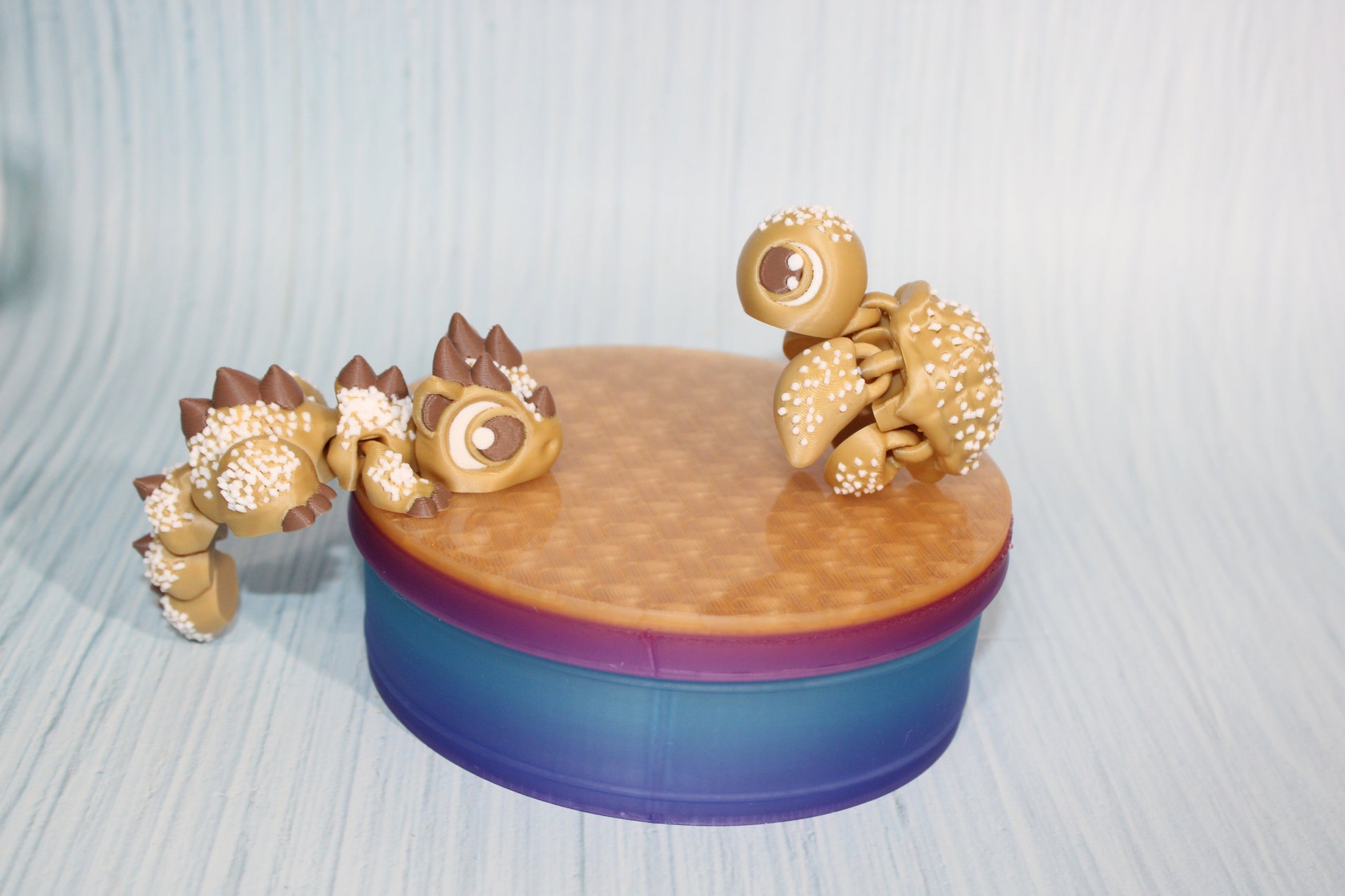Cookie Dragon and  Turtle Articulated 3d Printed Figurine with Container - Wonderland 3D Printing 