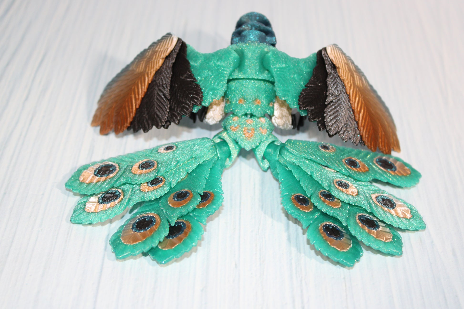 Peacock 6" long 3D Printed Articulated Flexi Fidget Figurine - Wonderland 3D Printing 