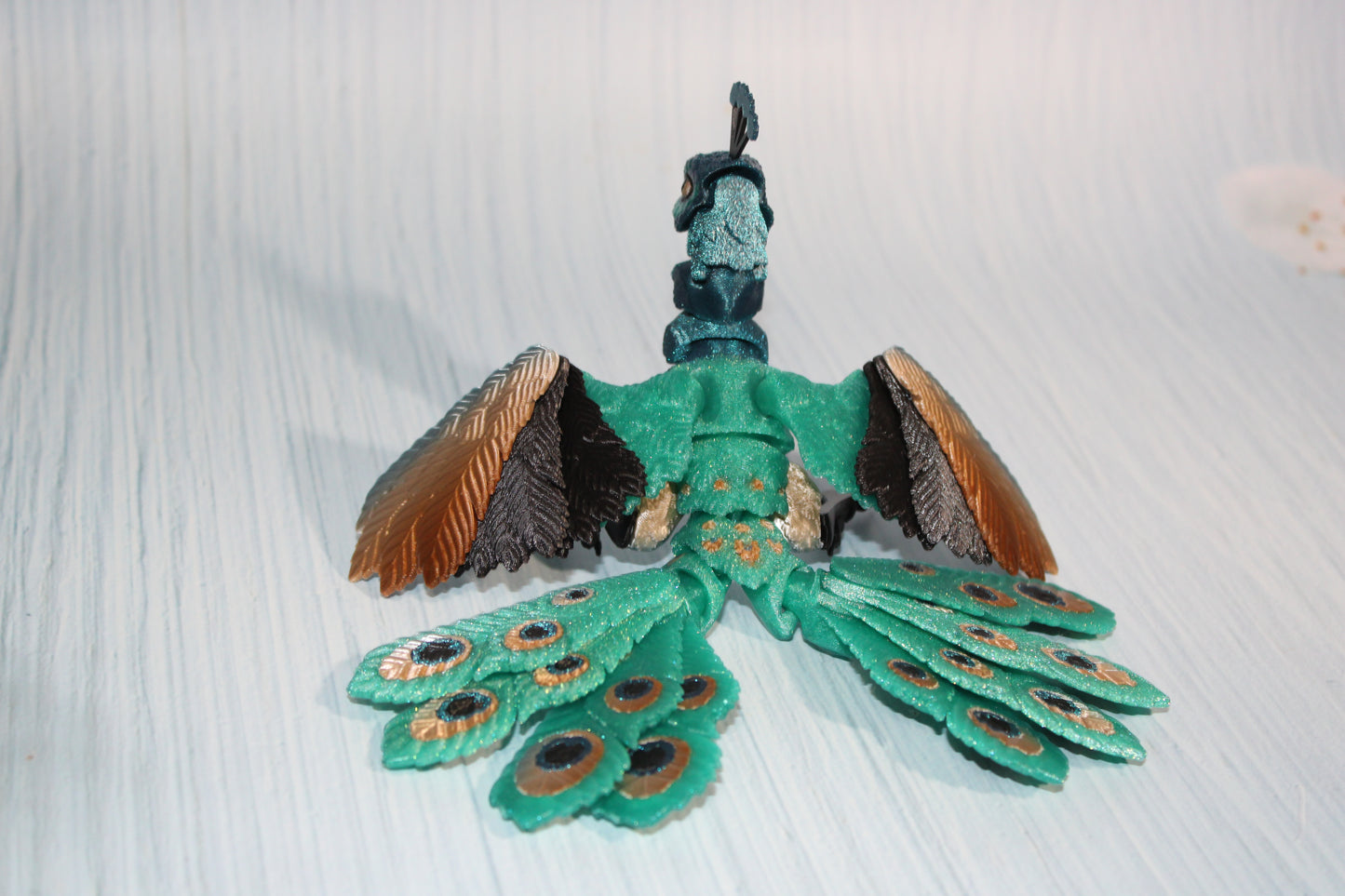 Peacock 6" long 3D Printed Articulated Flexi Fidget Figurine - Wonderland 3D Printing 