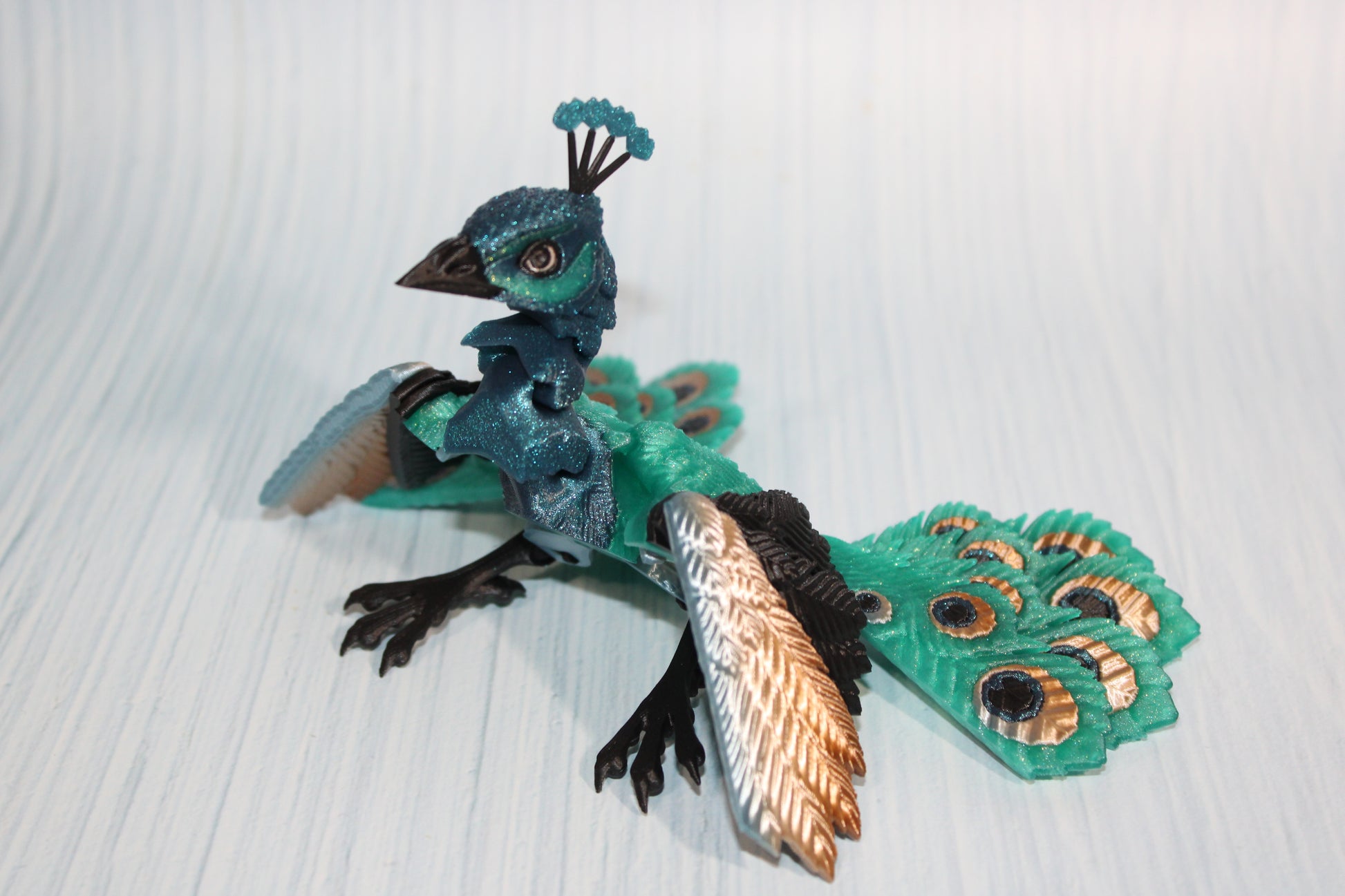 Peacock 6" long 3D Printed Articulated Flexi Fidget Figurine - Wonderland 3D Printing 