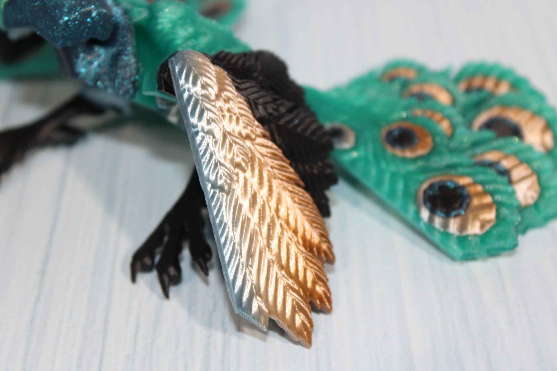 Peacock 6" long 3D Printed Articulated Flexi Fidget Figurine - Wonderland 3D Printing 