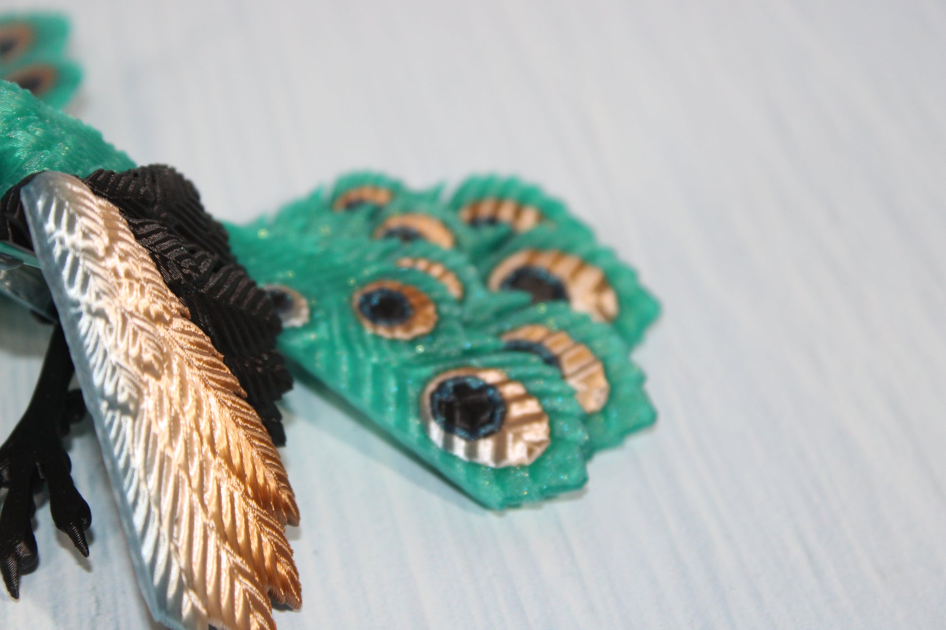 Peacock 6" long 3D Printed Articulated Flexi Fidget Figurine - Wonderland 3D Printing 