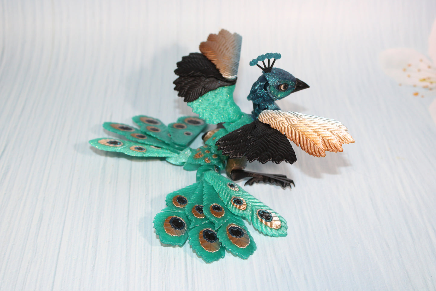Peacock 6" long 3D Printed Articulated Flexi Fidget Figurine - Wonderland 3D Printing 