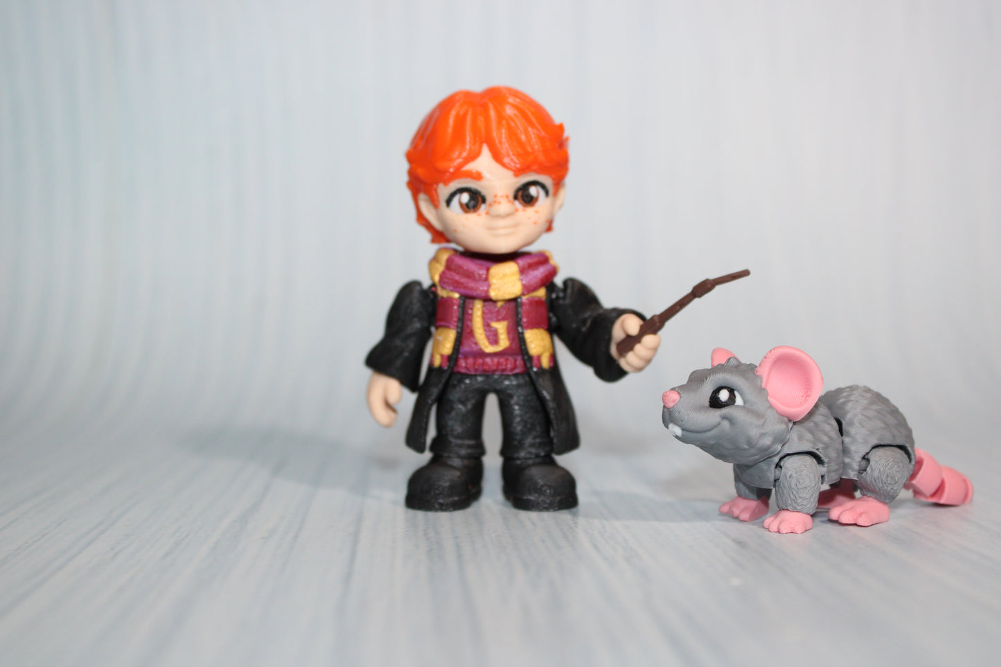 3D Printed Articulated Boy with Owl Figurines, Boy with Rat, or Girl with Cat - Wonderland 3D Printing 