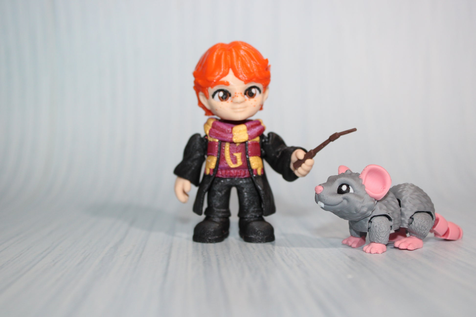 3D Printed Articulated Boy with Owl Figurines, Boy with Rat, or Girl with Cat - Wonderland 3D Printing 