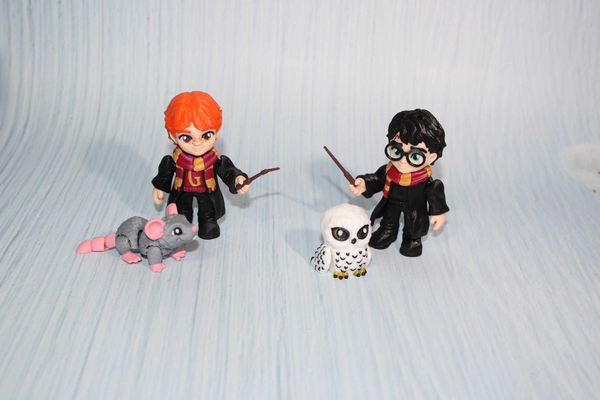 3D Printed Articulated Boy with Owl Figurines, Boy with Rat, or Girl with Cat - Wonderland 3D Printing 