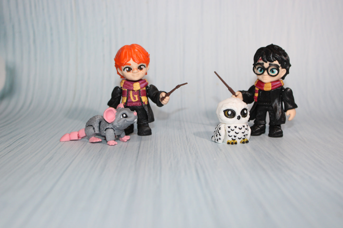 3D Printed Articulated Boy with Owl Figurines, Boy with Rat, or Girl with Cat - Wonderland 3D Printing 