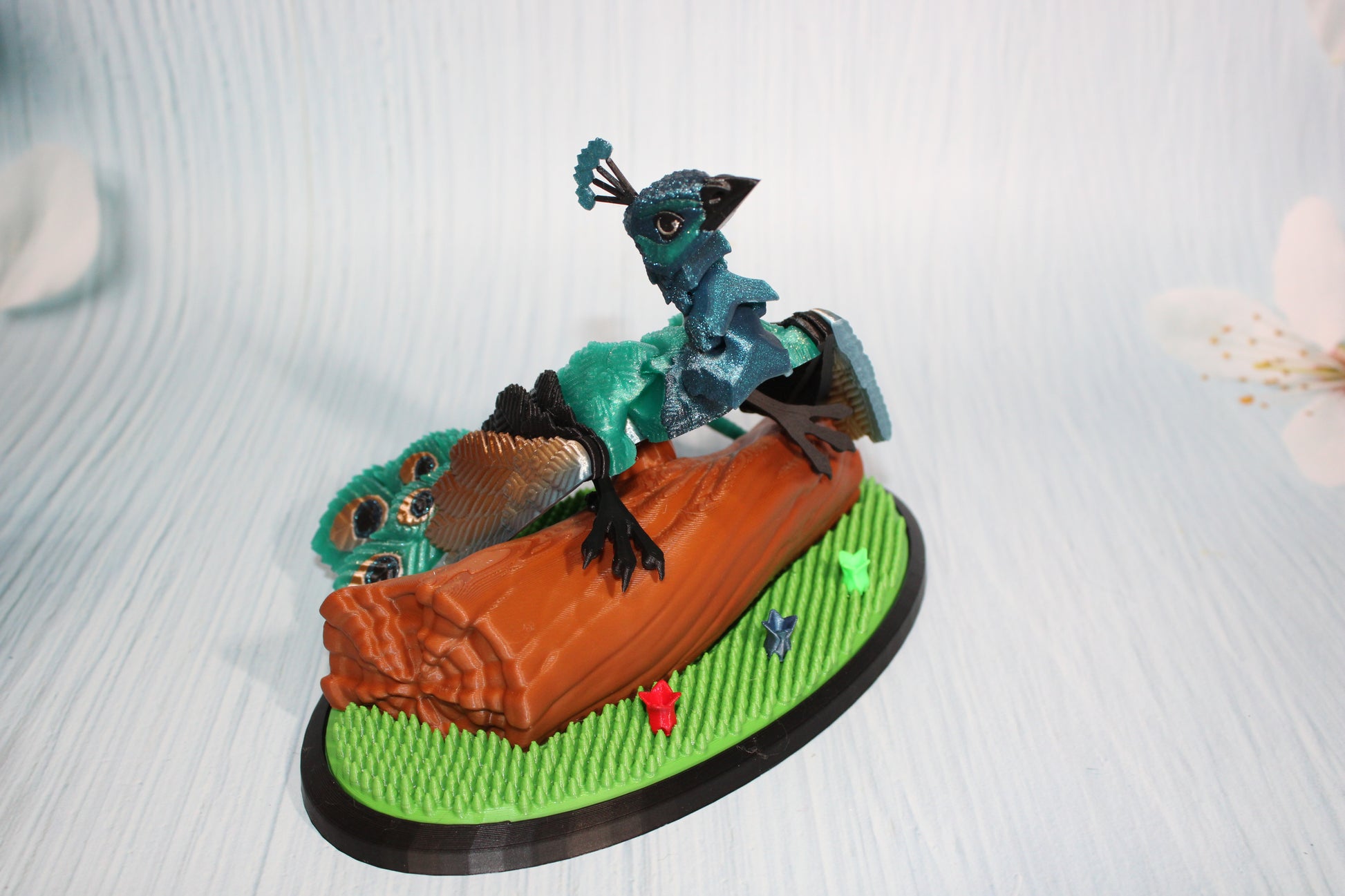 Peacock 6" long 3D Printed Articulated Flexi Fidget Figurine - Wonderland 3D Printing 