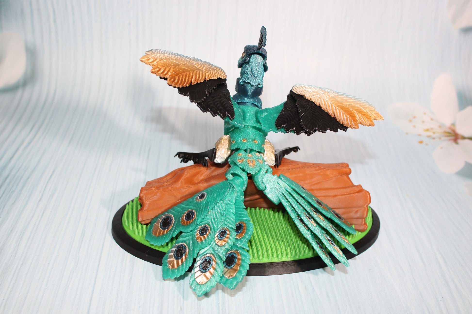 Peacock 6" long 3D Printed Articulated Flexi Fidget Figurine - Wonderland 3D Printing 