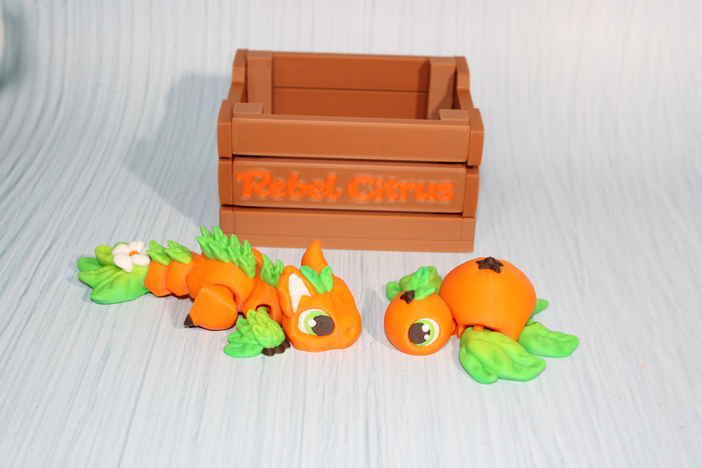 Citrus Friends: 3D Printed Articulated Fidget Toy- Comes with Crate - Wonderland 3D Printing 
