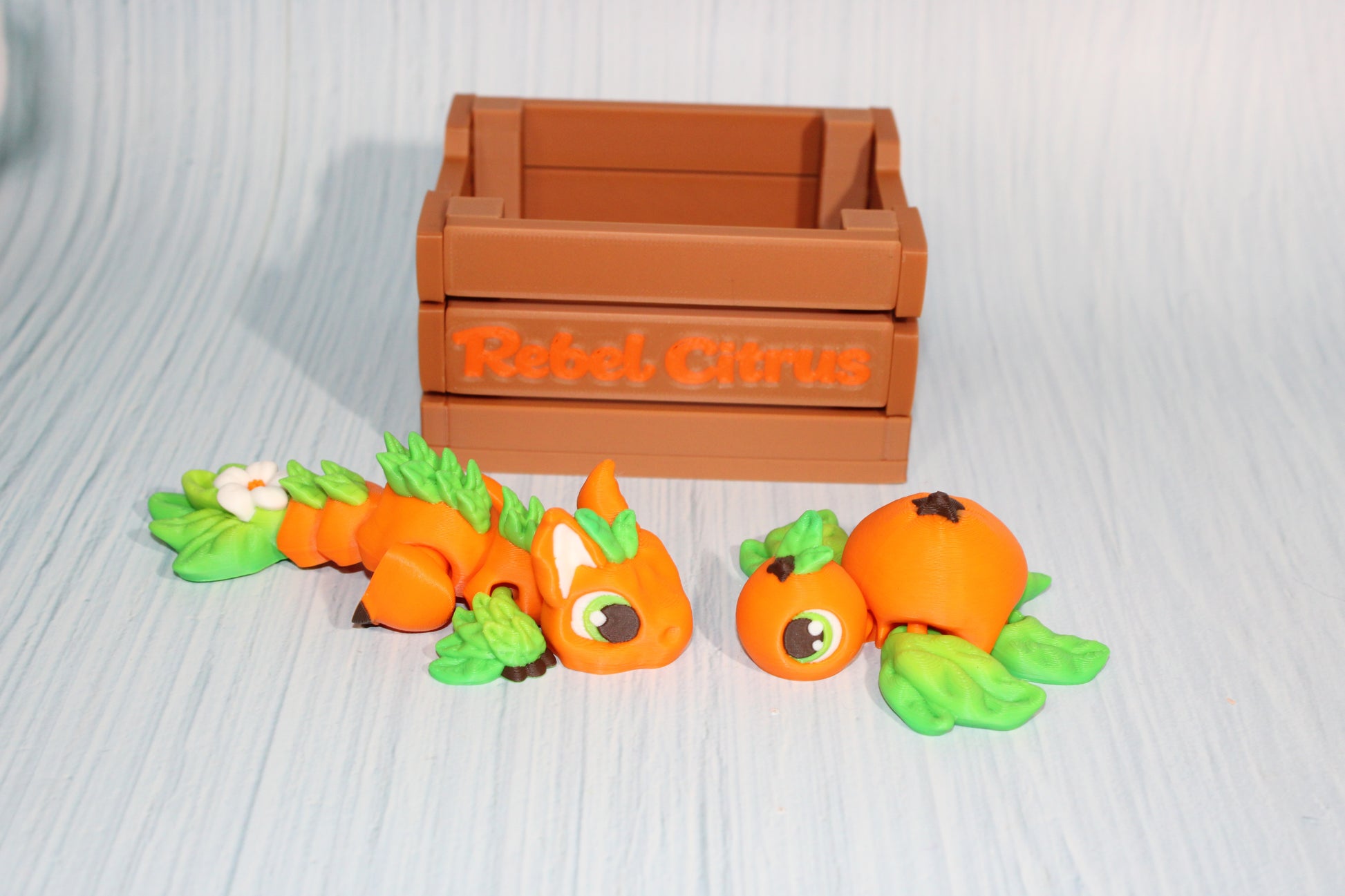 Citrus Friends: 3D Printed Articulated Fidget Toy- Comes with Crate - Wonderland 3D Printing 
