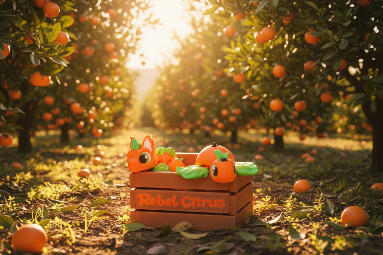 Citrus Friends: 3D Printed Articulated Fidget Toy- Comes with Crate - Wonderland 3D Printing 