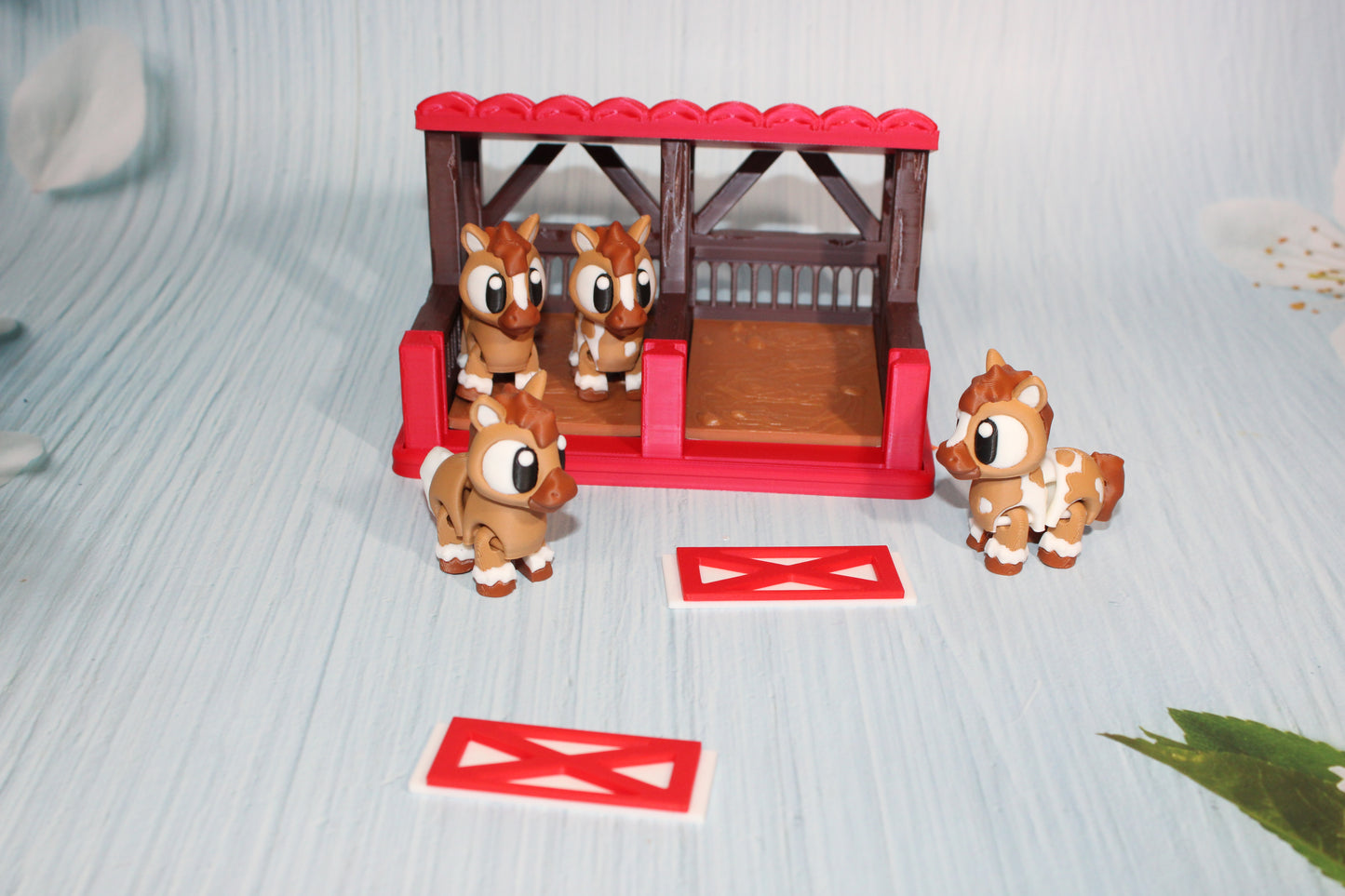 3D Printed Horses and stable: Articulated Fidget Toy- Everything Included-5 piece set - Wonderland 3D Printing 