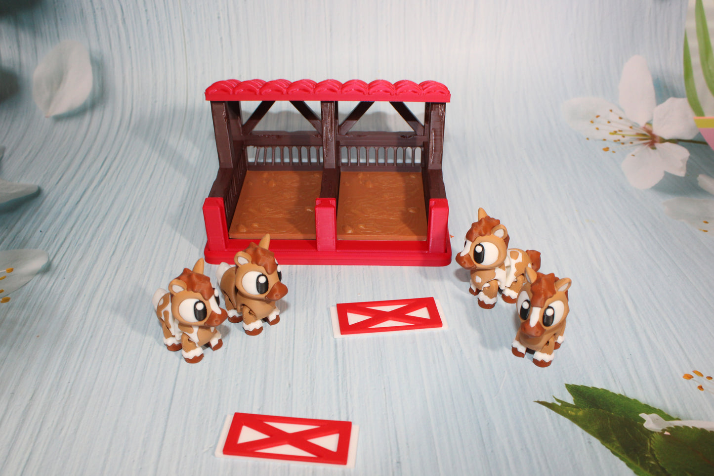 3D Printed Horses and stable: Articulated Fidget Toy- Everything Included-5 piece set - Wonderland 3D Printing 