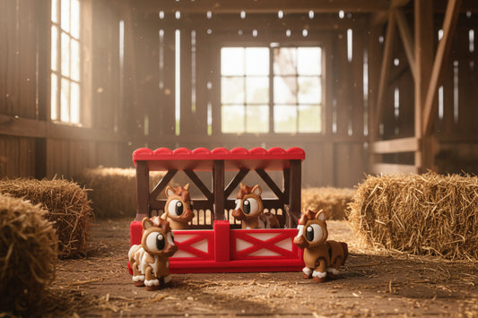 3D Printed Horses and stable: Articulated Fidget Toy- Everything Included-5 piece set - Wonderland 3D Printing 