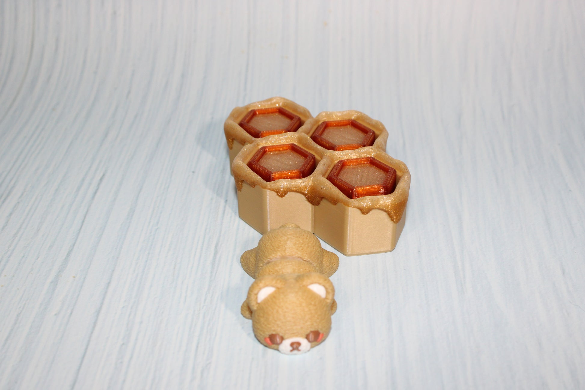 3D Printed fuzzy Bear with Honeycomb Clicker - Wonderland 3D Printing 