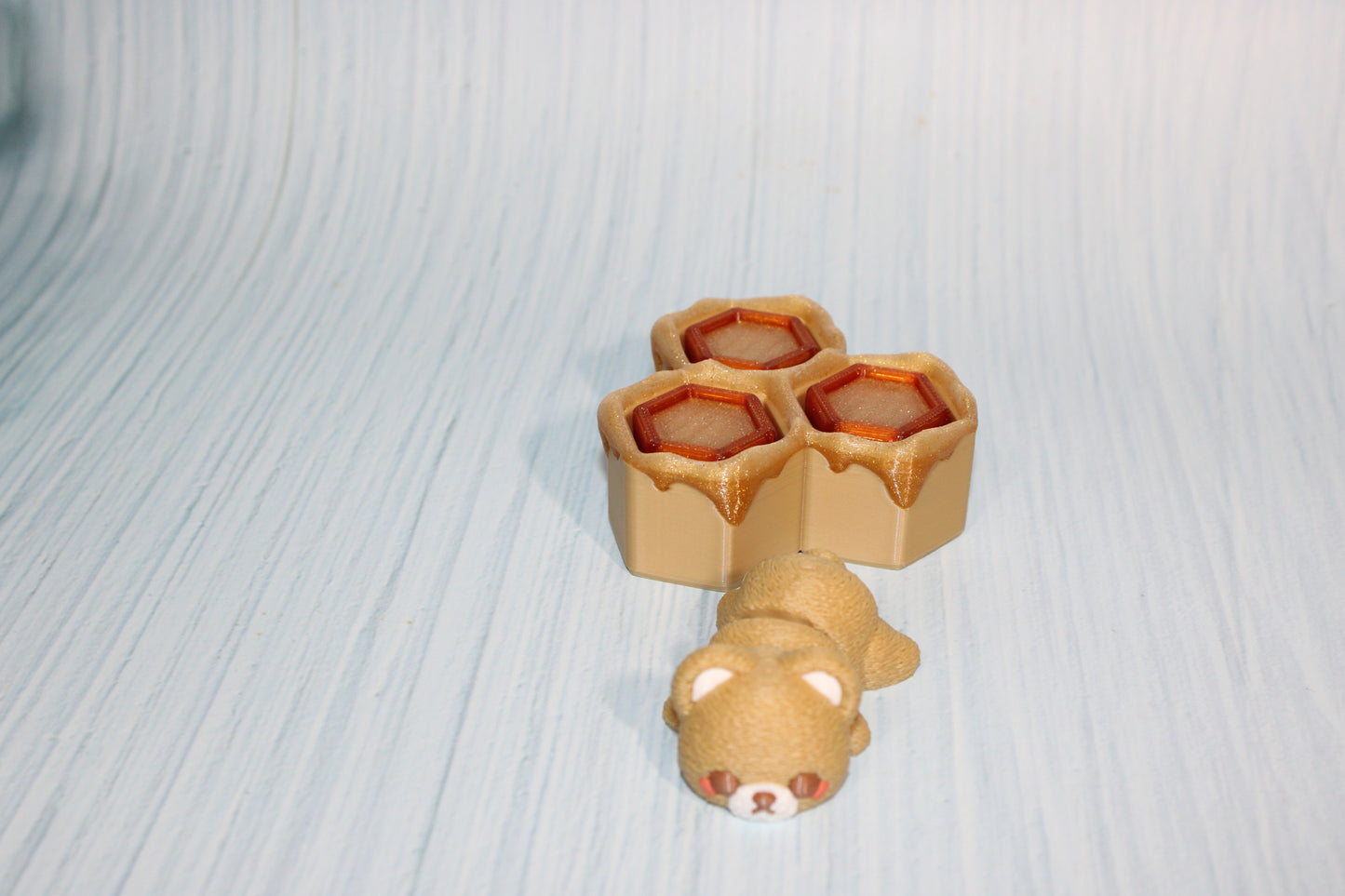 3D Printed fuzzy Bear with Honeycomb Clicker - Wonderland 3D Printing 