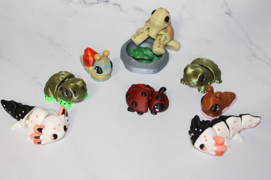 Just a Tortoise, Frog, Slug, Snail, Ladybug or Axolotl Articulated 3d Printed Figurine - Wonderland 3D Printing 