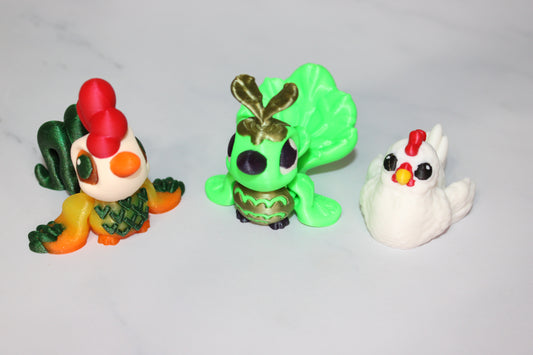 Chicken, Rooster or Lettuce Bird 3D Printed Articulated Flexi Figurine - Wonderland 3D Printing 
