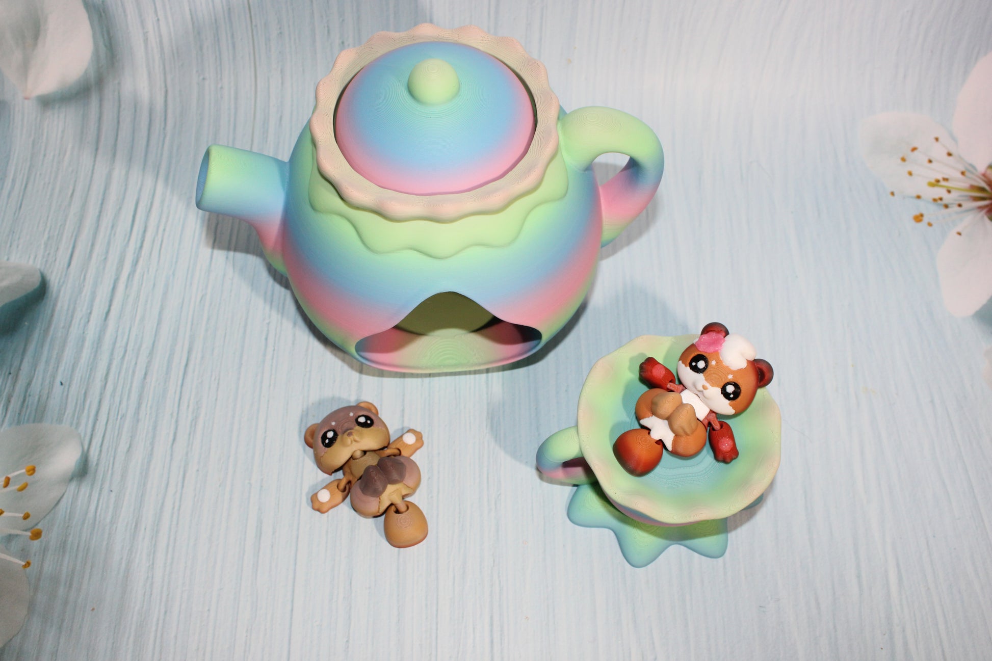 Tea Otter Play set- Everything Included- Comes with 2 Otters-3d printed - Wonderland 3D Printing 
