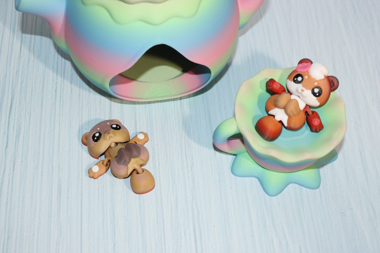 Tea Otter Play set- Everything Included- Comes with 2 Otters-3d printed - Wonderland 3D Printing 