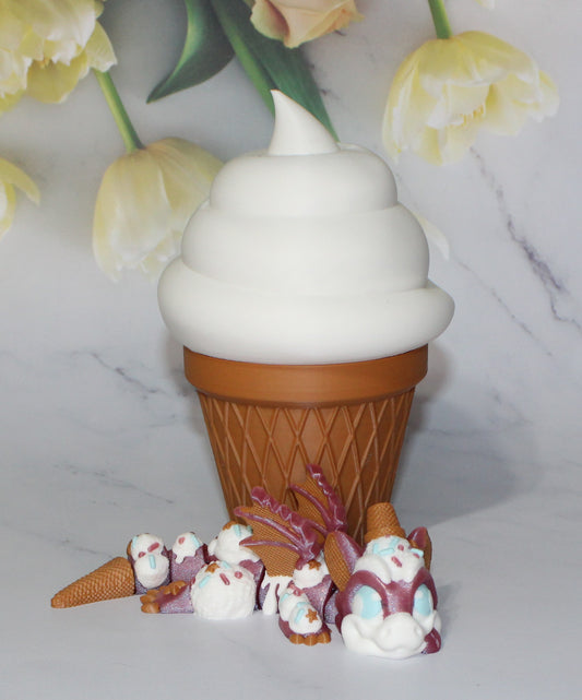 Ice Cream Dragon with Ice Cream Cone options 3D Printed Articulated Figurine - Wonderland 3D Printing 
