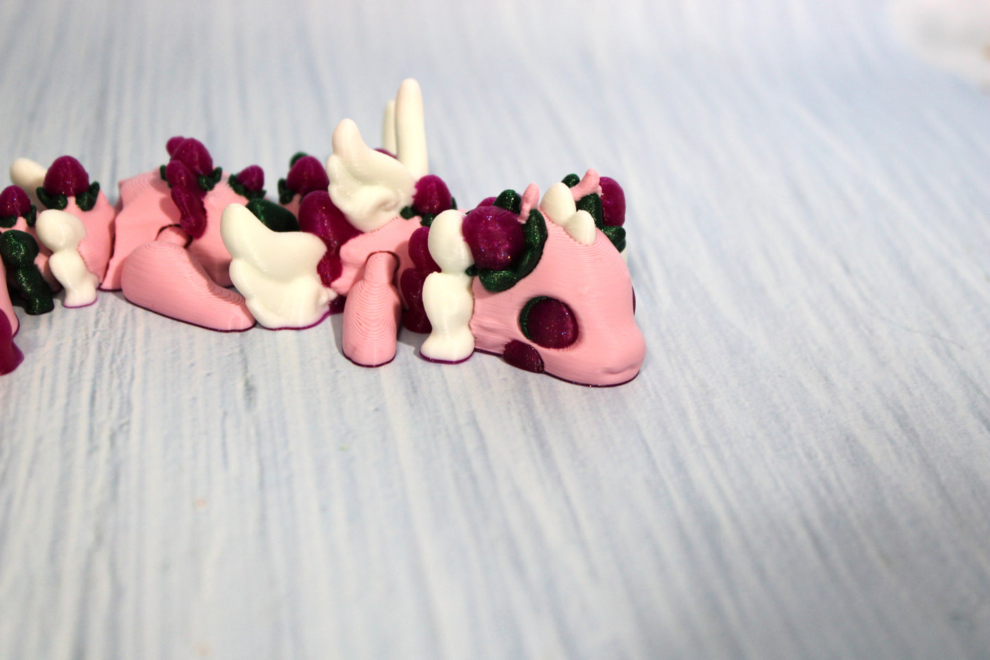 Strawberry Dragon 6" Long with Straw Buddy Options - Wonderland 3D Printing 