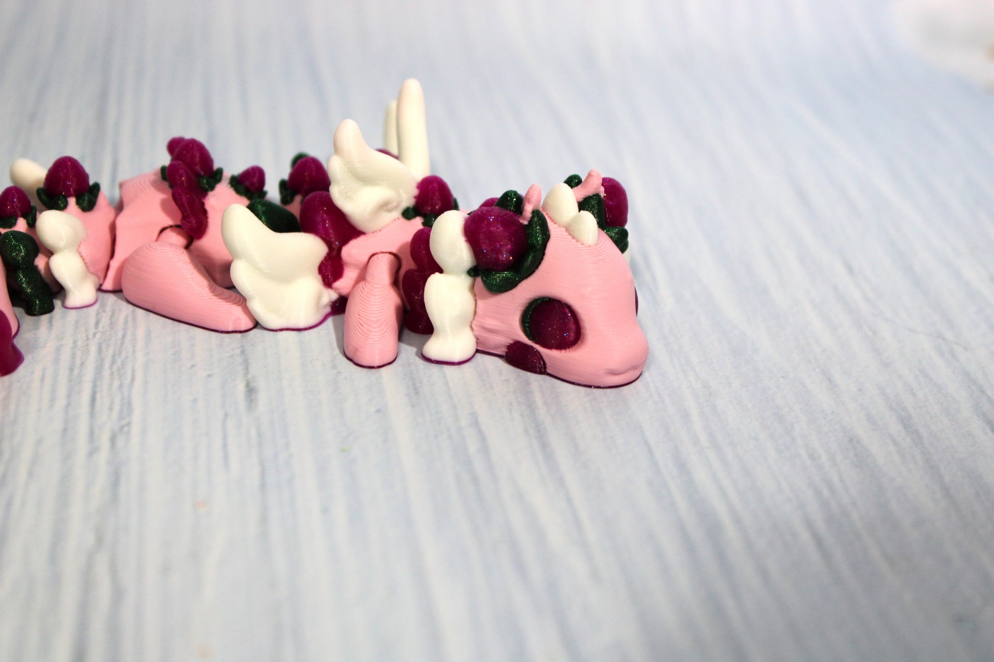 Strawberry Dragon 6" Long with Straw Buddy Options - Wonderland 3D Printing 