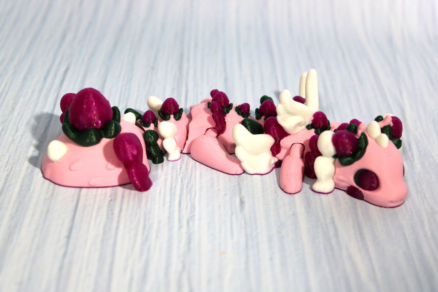 Strawberry Dragon 6" Long with Straw Buddy Options - Wonderland 3D Printing 