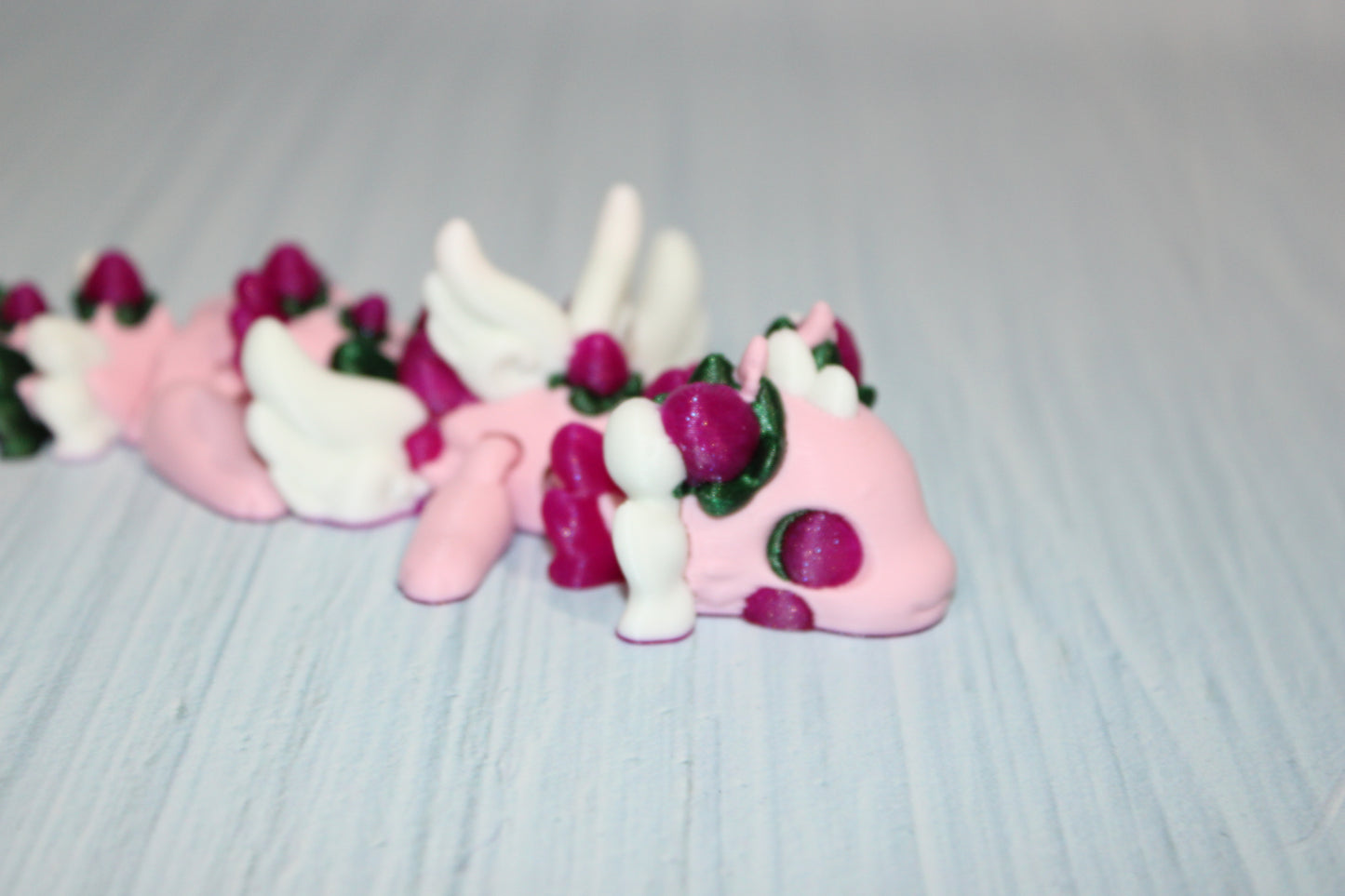 Strawberry Dragon 6" Long with Straw Buddy Options - Wonderland 3D Printing 
