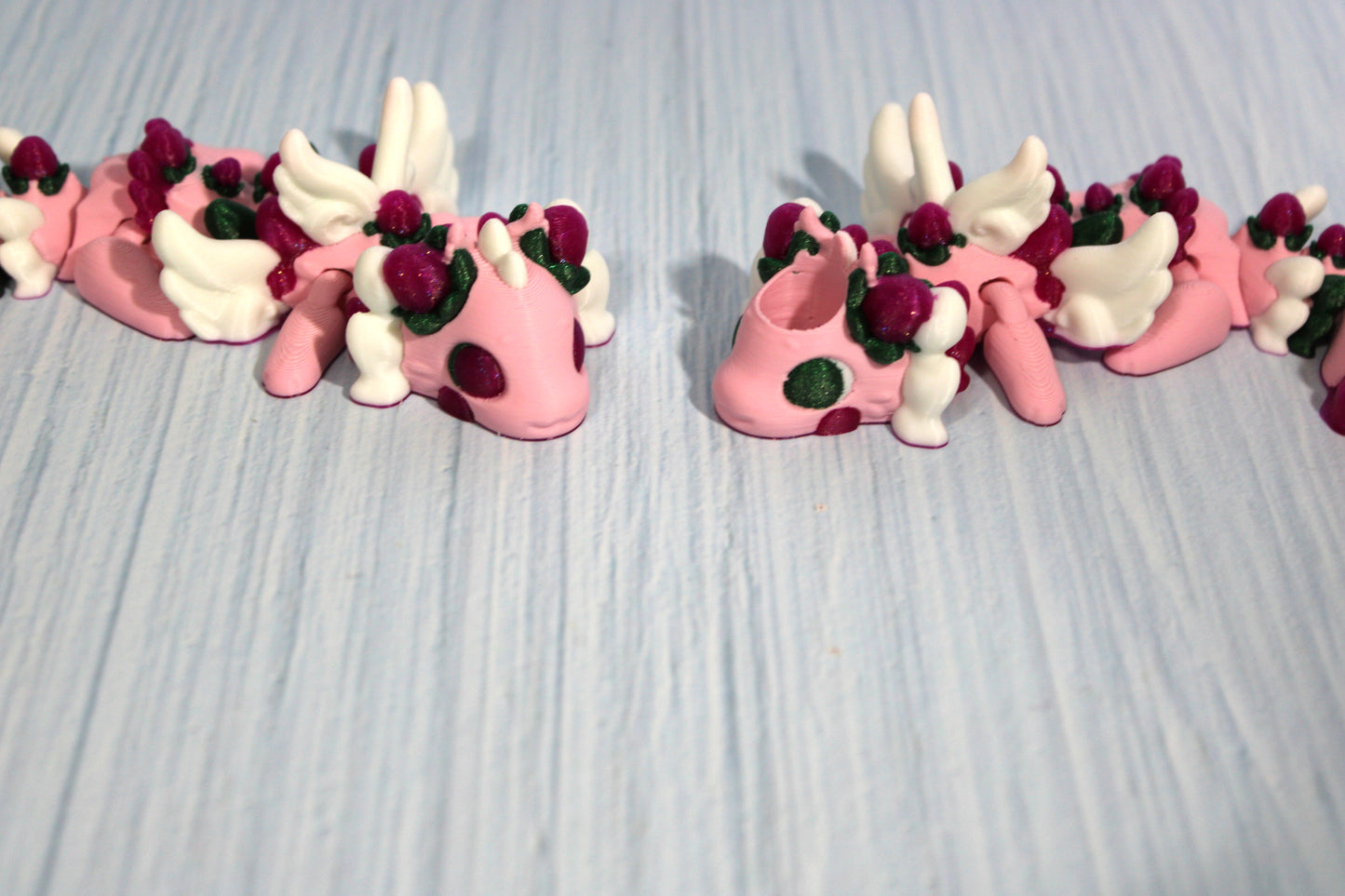 Strawberry Dragon 6" Long with Straw Buddy Options - Wonderland 3D Printing 