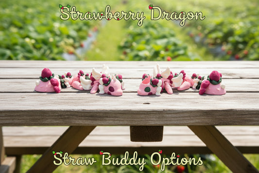 Strawberry Dragon 6" Long with Straw Buddy Options - Wonderland 3D Printing 