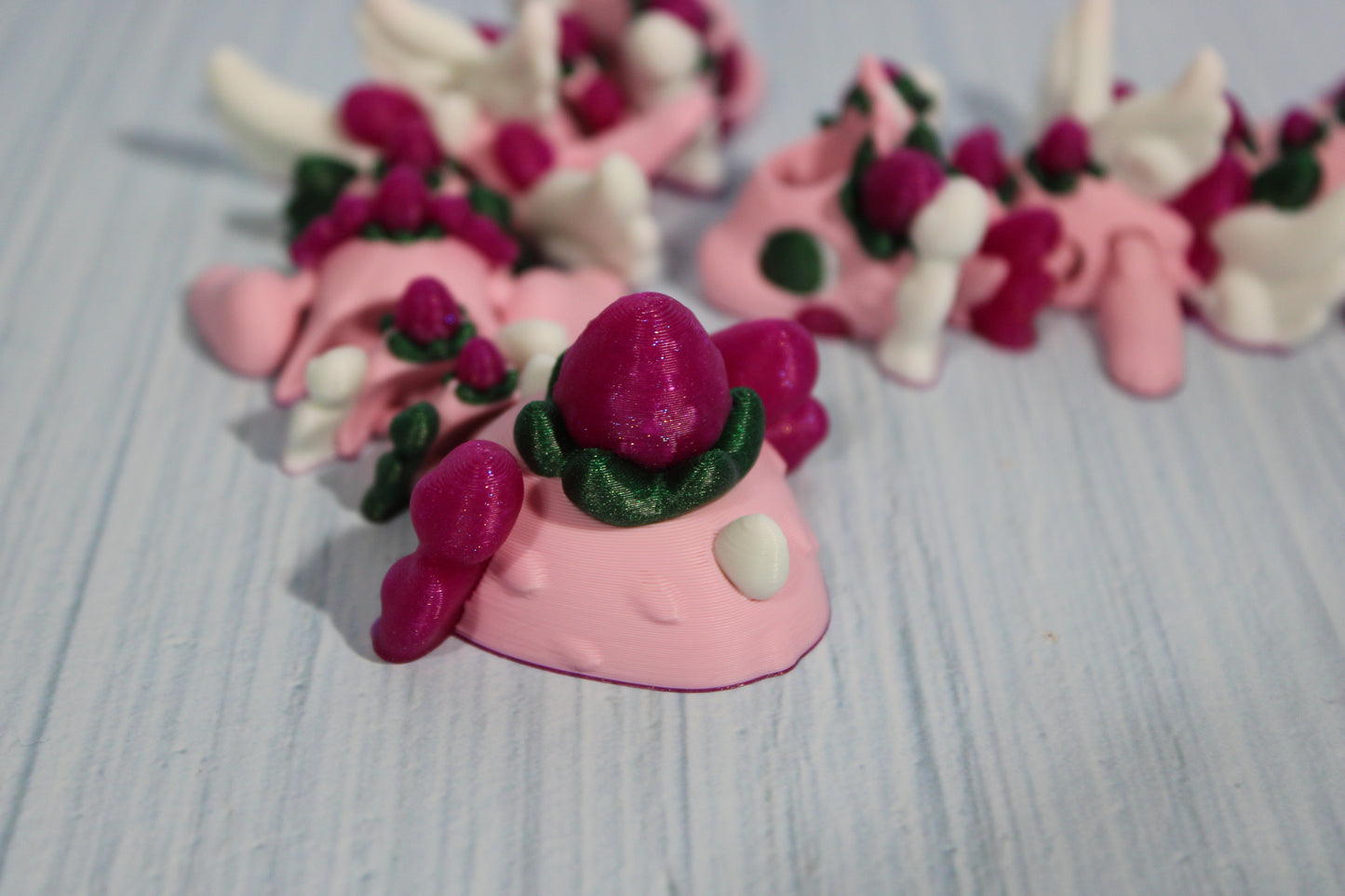 Strawberry Dragon 6" Long with Straw Buddy Options - Wonderland 3D Printing 
