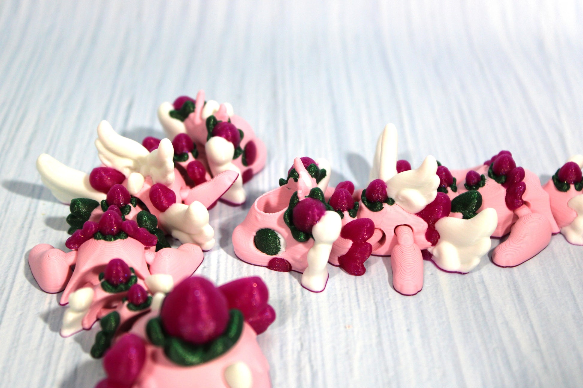Strawberry Dragon 6" Long with Straw Buddy Options - Wonderland 3D Printing 