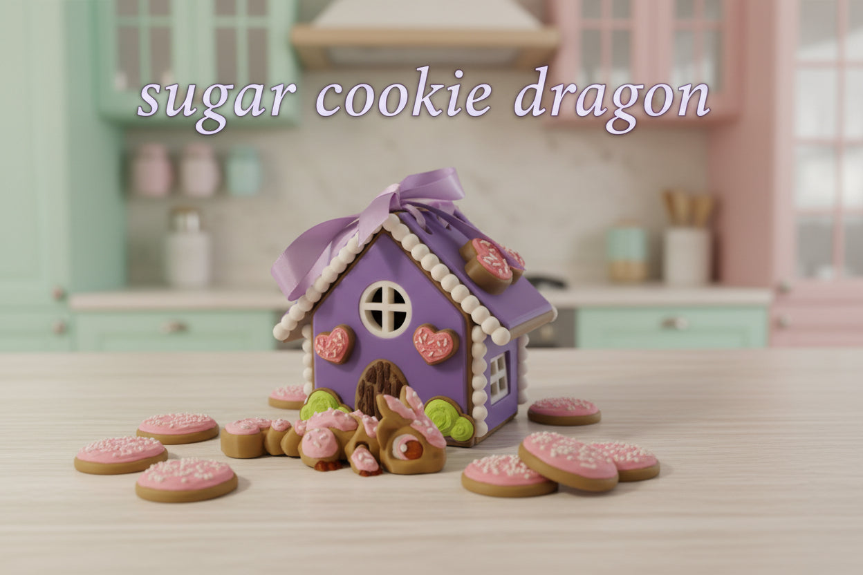 Sugar Cookie Dragon with Bonus Clicker tail Version-Cookie House Options - Wonderland 3D Printing 