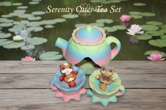 Tea Otter Play set- Everything Included- Comes with 2 Otters-3d printed - Wonderland 3D Printing 