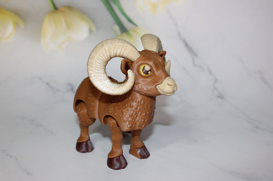 Horned Sheep 3D Printed Articulated Flexi Fidget Figurine - Wonderland 3D Printing 